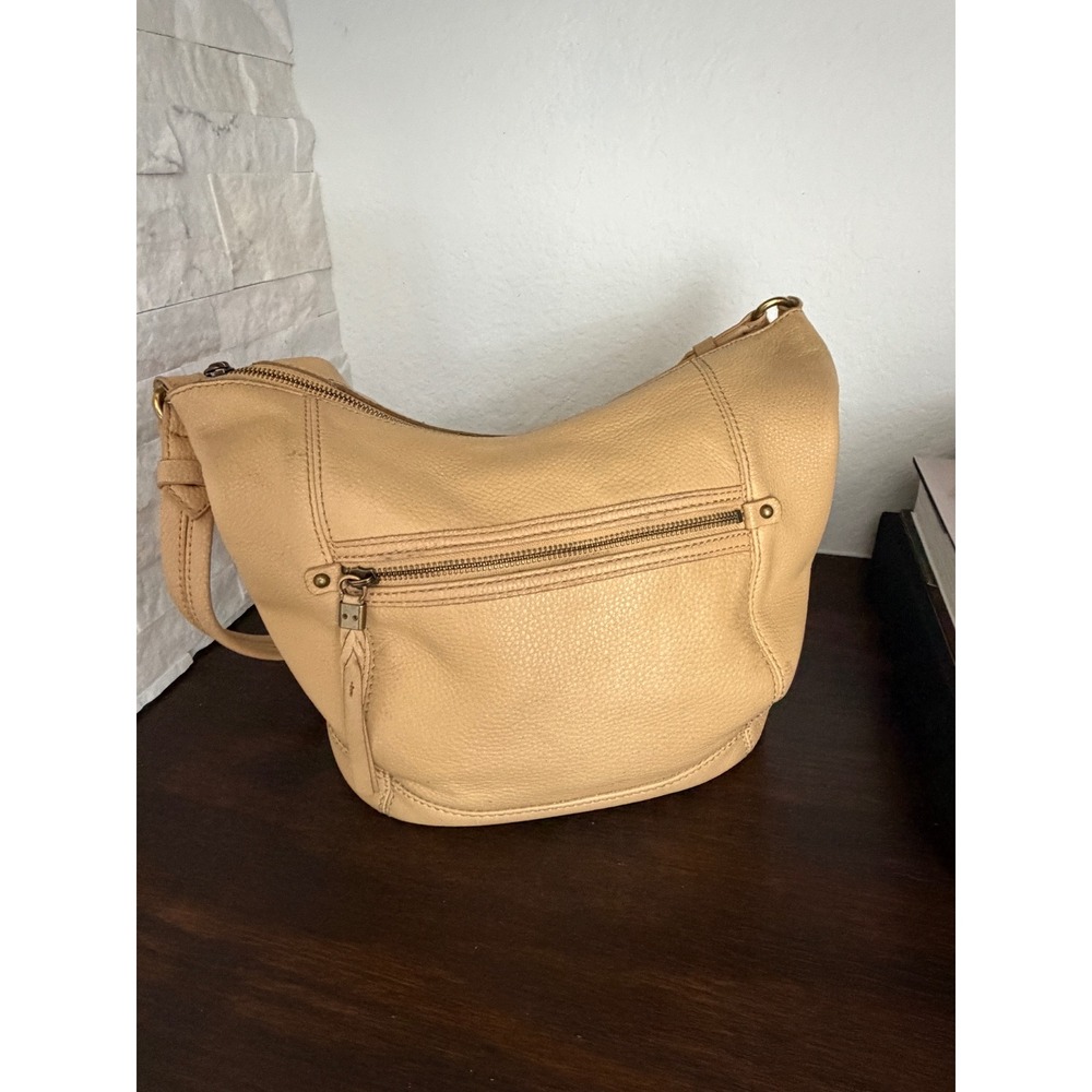 The Sak Tan Pebbled Leather Hobo Shoulder Bag Beige Bohemian Zip Pocket